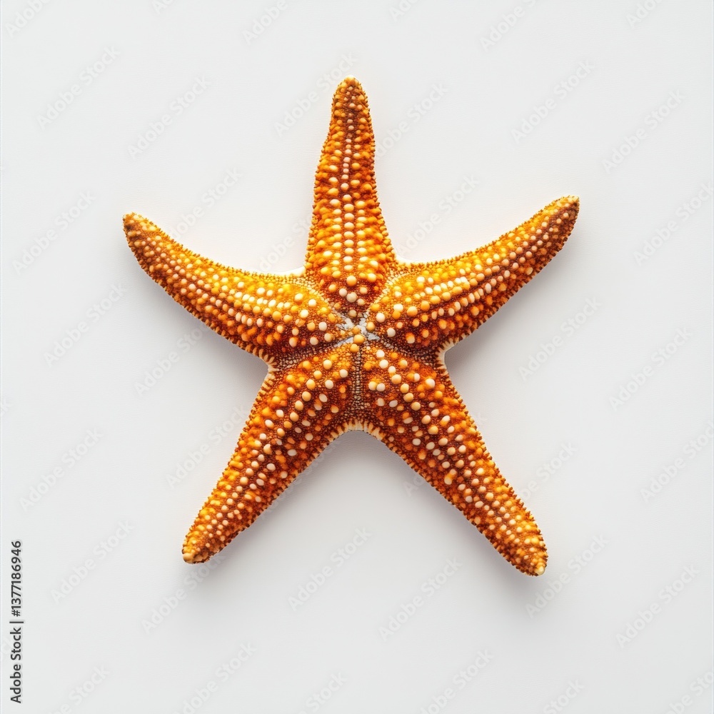 Unique starfish with four arms displayed on a pure white background highlighting its natural texture and details Unique starfish with four arms displayed on a pure white background highlighting its natural texture and details