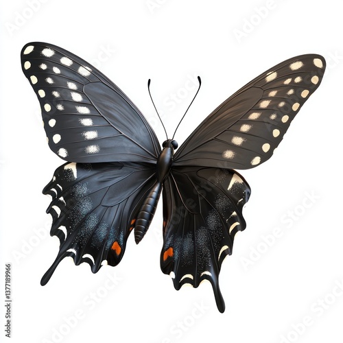 Realistic 3D Butterfly Illustration with Striking Black and White Patterns on a White Background