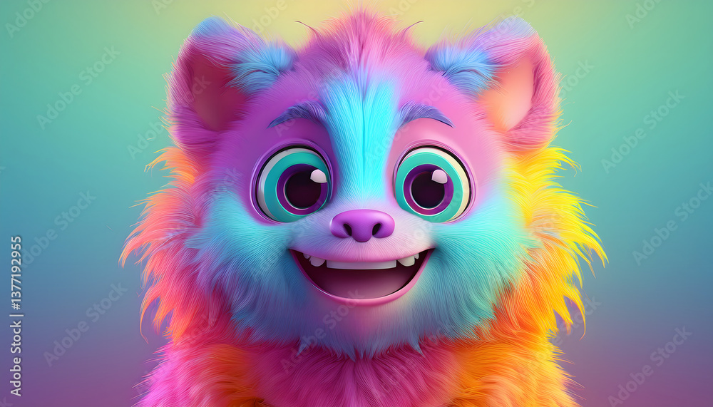 A vibrant, colorful cartoon dog with large eyes and a cheerful expression against a gradient background A vibrant, colorful cartoon dog with large eyes and a cheerful expression against a gradient background