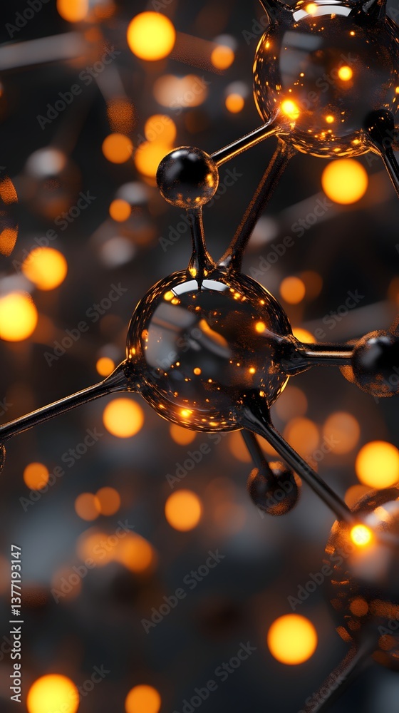 Obraz premium Molecular Structure Illuminated in Dark Background