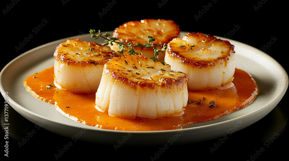 Grilled Scallops Served with Orange Sauce Grilled Scallops Served with Orange Sauce
