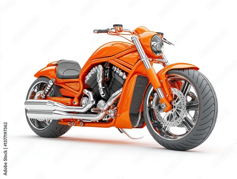 Stunning 3D Render of a Custom Orange Motorcycle on a White Background for Automotive Design Inspiration Stunning 3D Render of a Custom Orange Motorcycle on a White Background for Automotive Design Inspiration