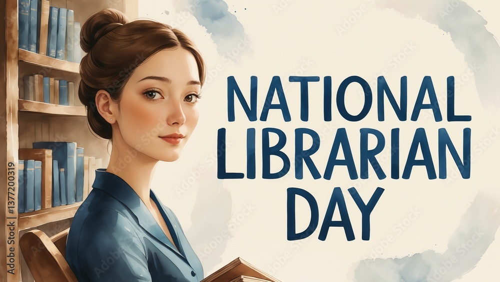 Fototapeta premium National Librarian Day, watercolor card