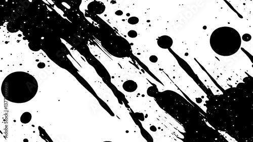 Dynamic Black Ink Splatter Abstract Texture on White Background