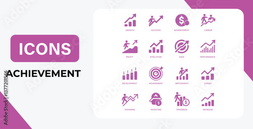 business grow Vector  icons set with web design symbols