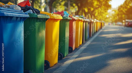 Obraz na płótnie Overflowing trash cans polluting a city street symbolize urban decay, environmental neglect, and the challenges of waste management in modern cities w salonie