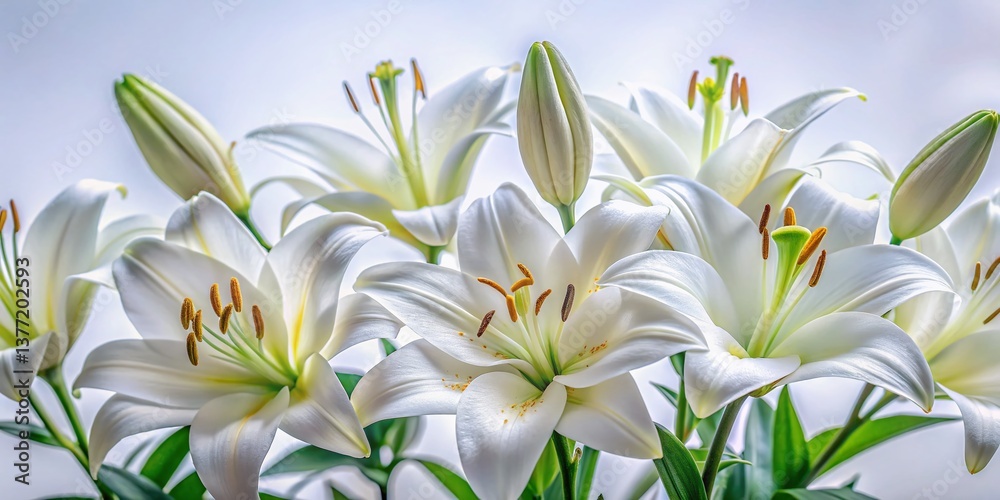 Fototapeta premium Elegant White Lilies: High-Resolution Stock Photo of Pure White Lilies on a Clean White Background