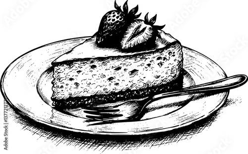 cheesecake cherry engraving black and white outline
