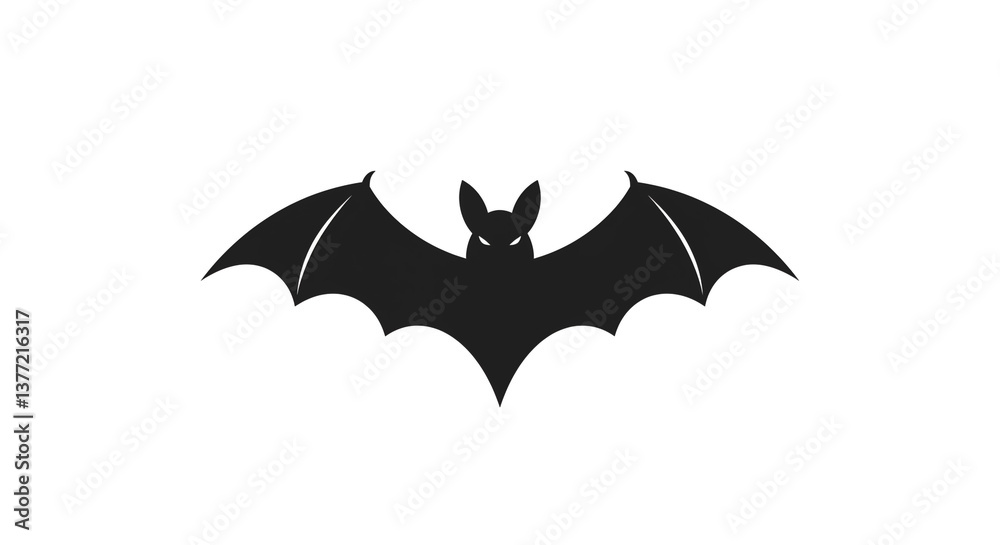 A mysterious black bat silhouette soaring in the night, a stark graphic design against a white background. A mysterious black bat silhouette soaring in the night, a stark graphic design against a white background.