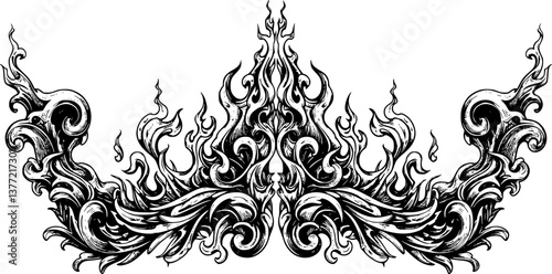fire engraving black and white outline
