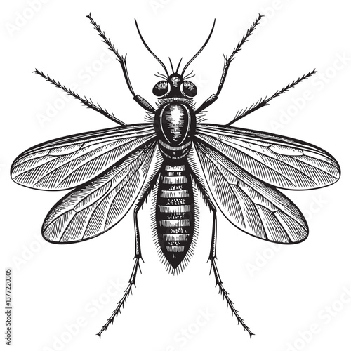 mosquito woodcut engraving vector illustration