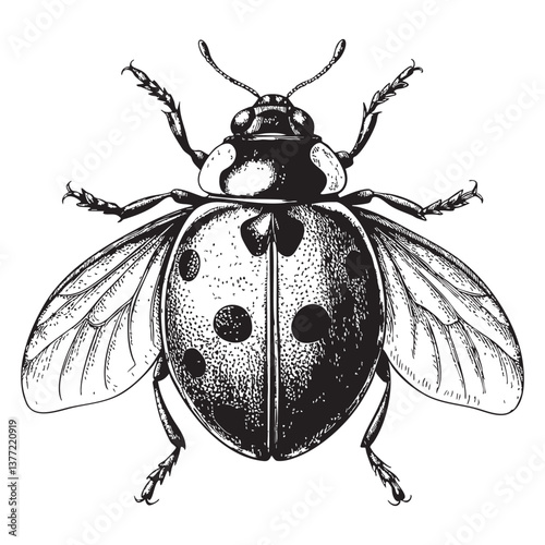 ladybug woodcut engraving vector illustration