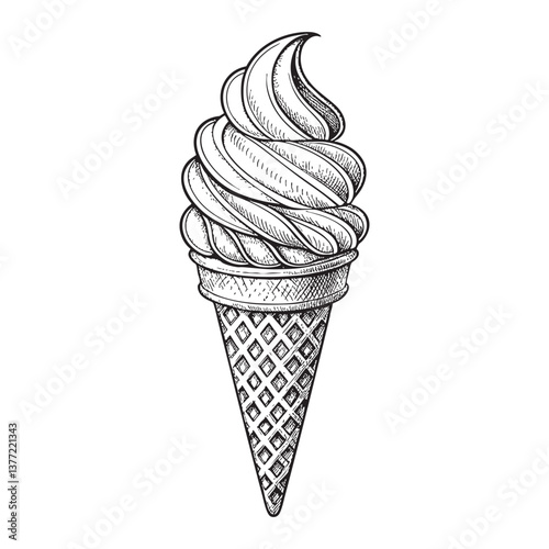 ice cream cone woodcut engraving vector illustration