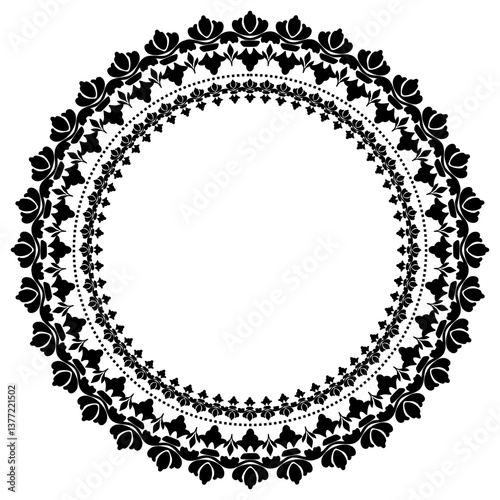 Damask Round Wreath circular round ornament floral Abstract pattern, Classic Victorian traditional style, illustration Vintage Design, Floral frames, Mandala, Antique, Moroccan frame