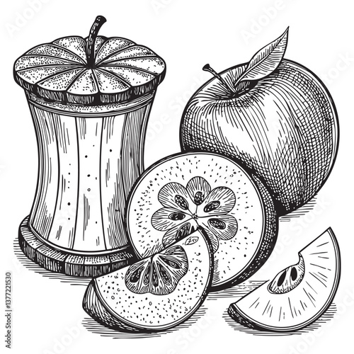 waste fruit woodcut engraving vector illustration