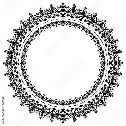 Damask Round Wreath circular round ornament floral Abstract pattern, Classic Victorian traditional style, illustration Vintage Design, Floral frames, Mandala, Antique, Moroccan frame