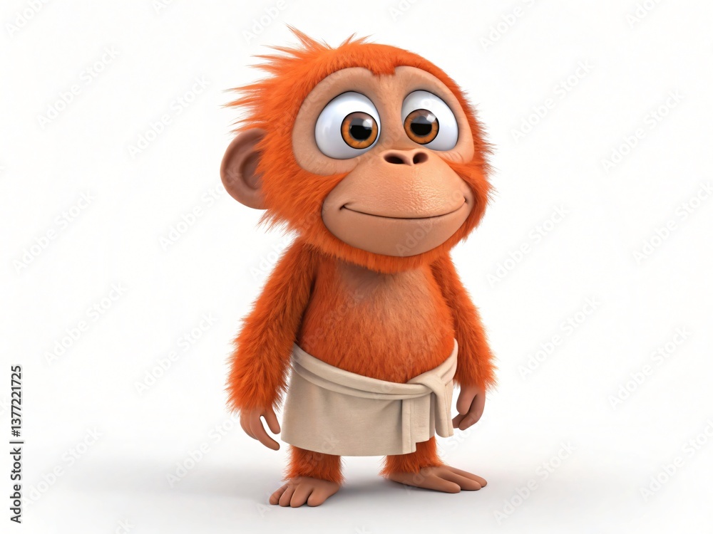 Fototapeta premium Adorable Cartoon Orangutan Monkey Wearing a Towel Cute Primate Character Illustration