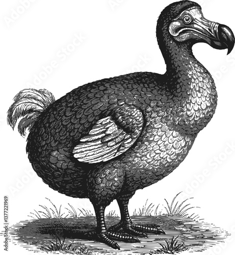 dodo bird engraving black and white outline
