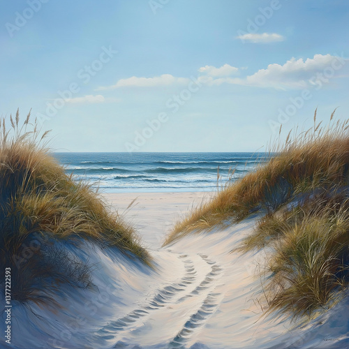 Expansive coastal dunes leading to an endless sea