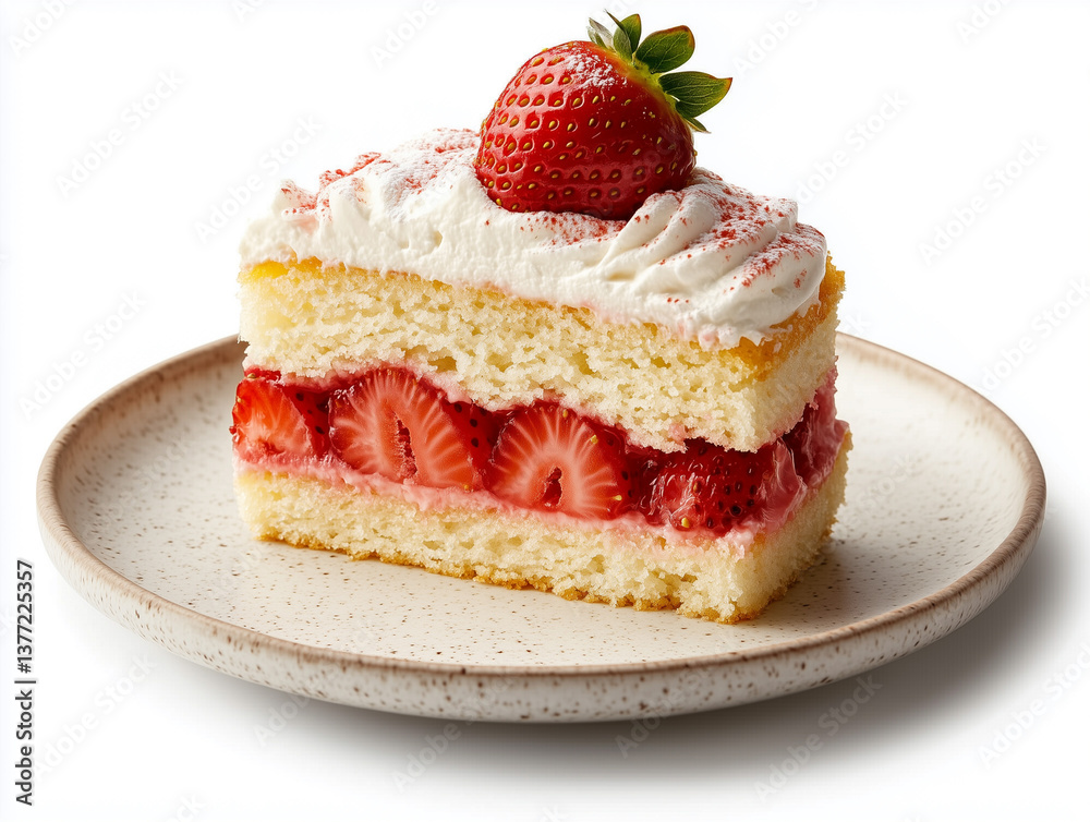 slice of strawberry cream cake isolated on white background slice of strawberry cream cake isolated on white background
