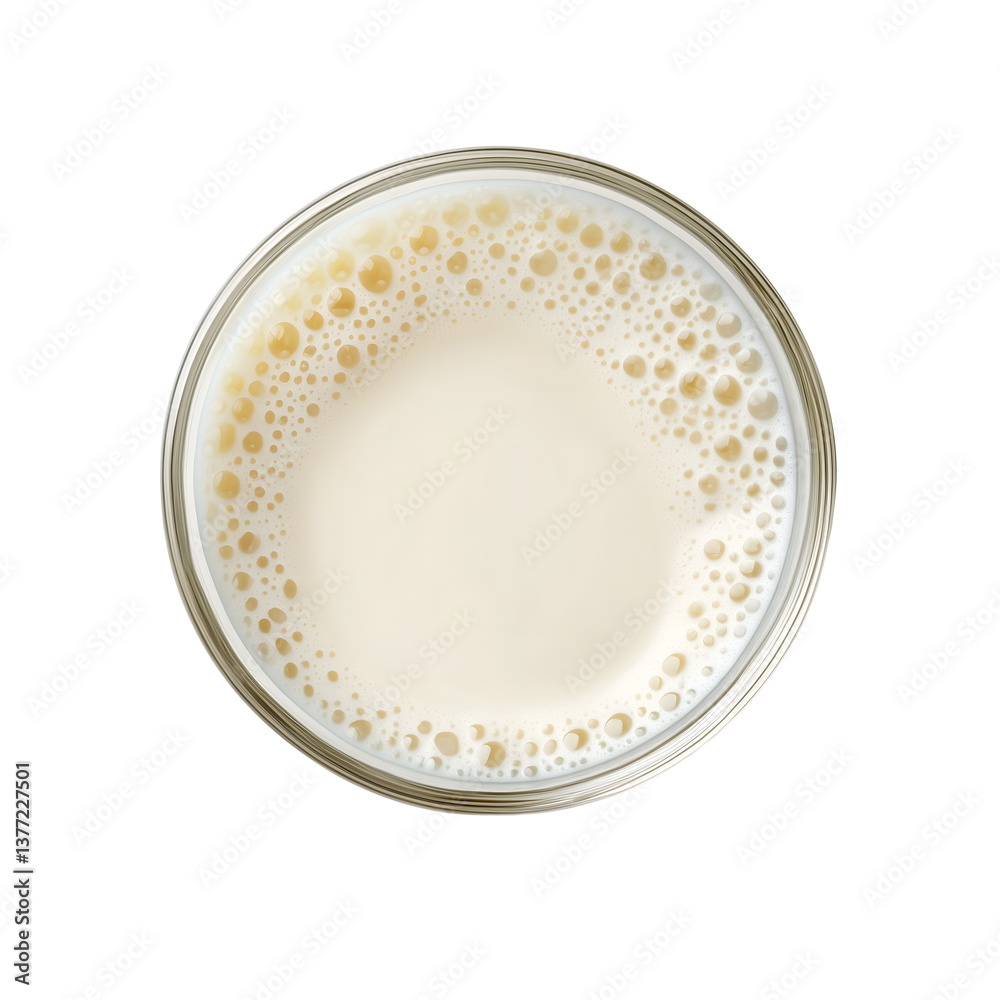 Overhead View of Frothy Milk in a Glass Creamy Texture and Bubbly Design Overhead View of Frothy Milk in a Glass Creamy Texture and Bubbly Design