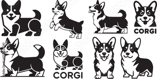 corgi dog logo  illustration and the color are black and white