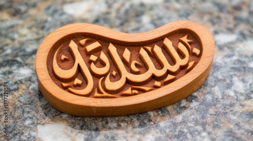 Ornate wooden carving.  Intricate Arabic script