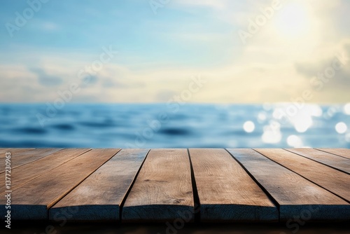 Wooden deck overlooking serene ocean