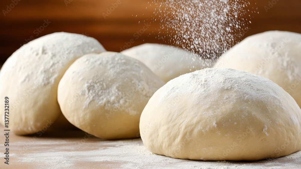 Freshly Made Dough Balls Surrounded by Flour Creating a Rustic Bakery Freshly Made Dough Balls Surrounded by Flour Creating a Rustic Bakery