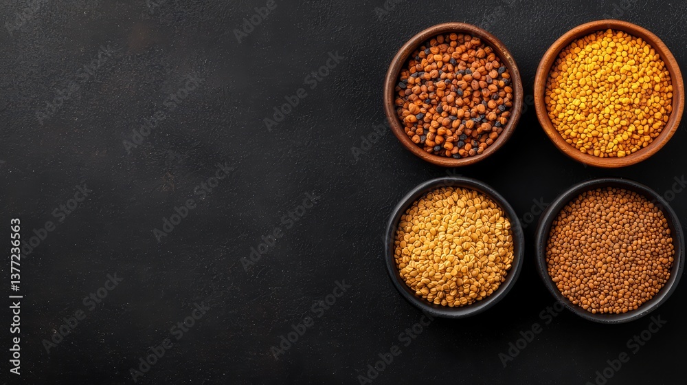 Assorted spices in bowls on a dark background Assorted spices in bowls on a dark background