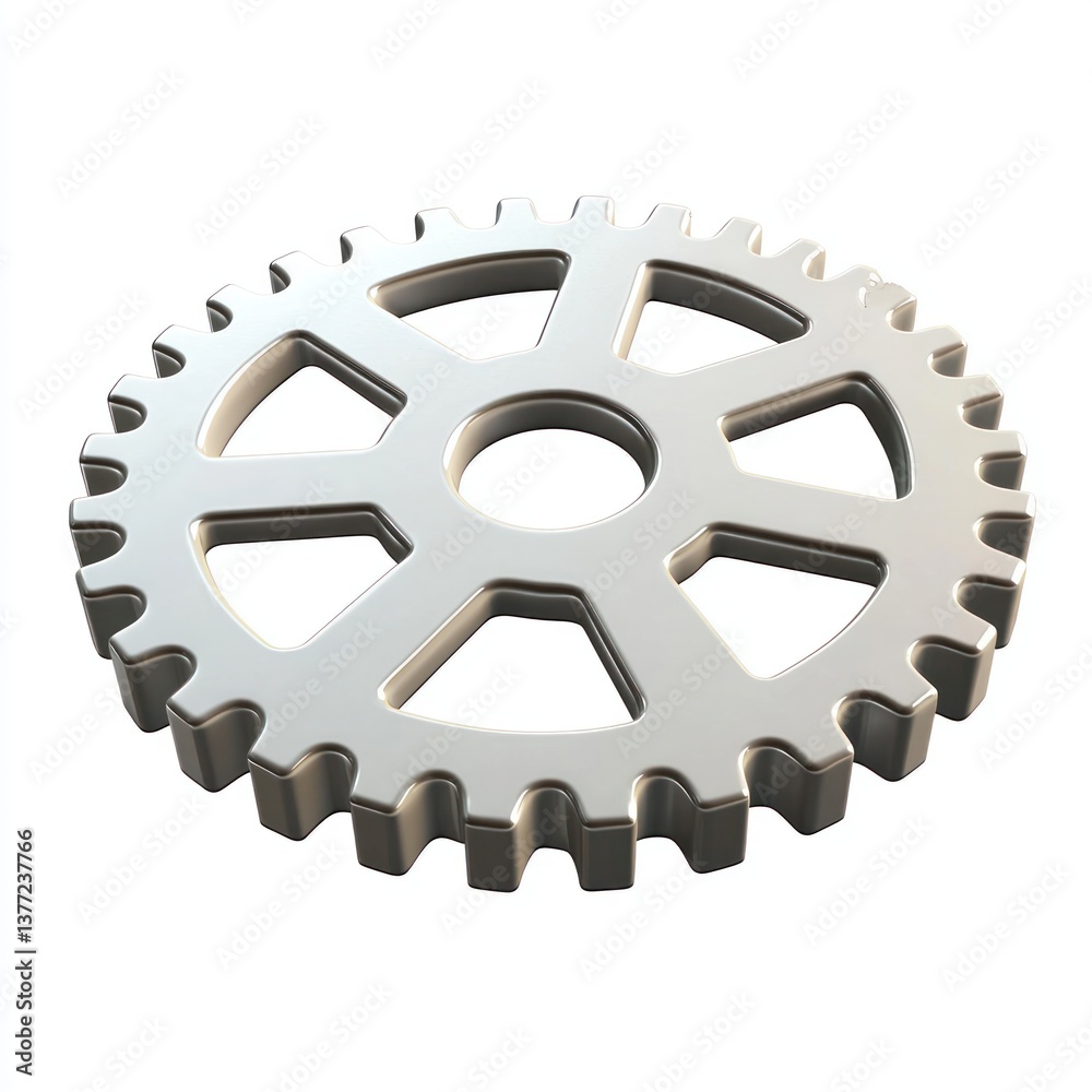Realistic 3D Render of a Single Gear Wheel on White Background with Clean Design Elements for Technology Themes Realistic 3D Render of a Single Gear Wheel on White Background with Clean Design Elements for Technology Themes