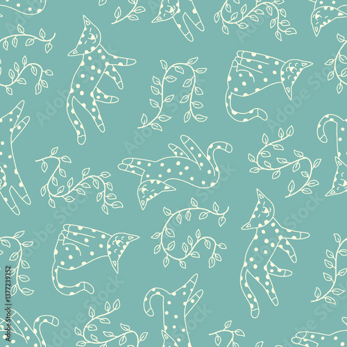 Outline Jaguar Animal ivy  Pattern Vector Illustration Seamless for Background Wallpaper Packaging