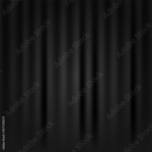 Black draped curtain background. Closed curtains for photography, theaters, vip interior, concert, fashion shows, highend events, gothic or modern home decor, exhibition booths. Vector, copy space