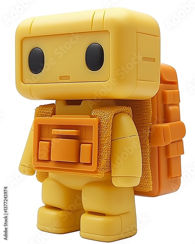 Cute Yellow Robot Cartoon Character 3D Render