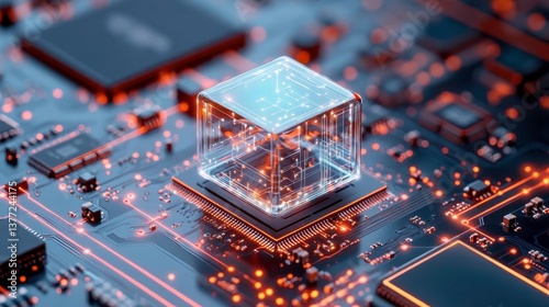 Wallpaper Mural Futuristic Tech Cube on Circuit Board - AI & Machine Learning Torontodigital.ca