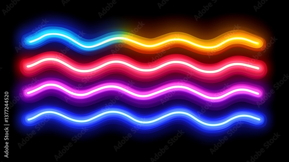 Fototapeta premium Colorful wavy neon lines illuminated against a dark background