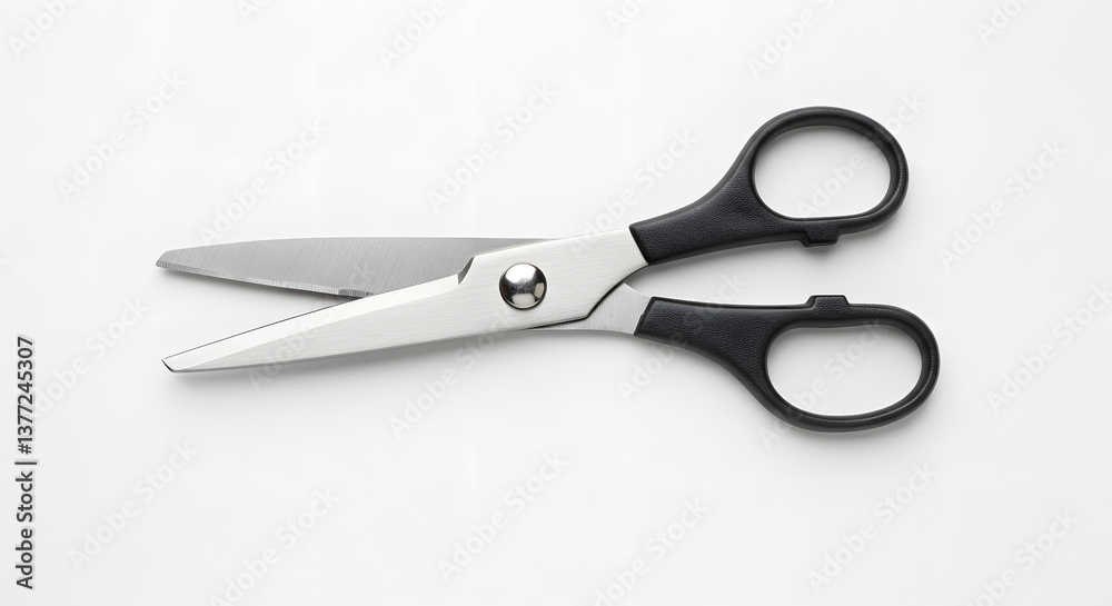 Sharp Steel Scissors with Black Handles on White Background Sharp Steel Scissors with Black Handles on White Background