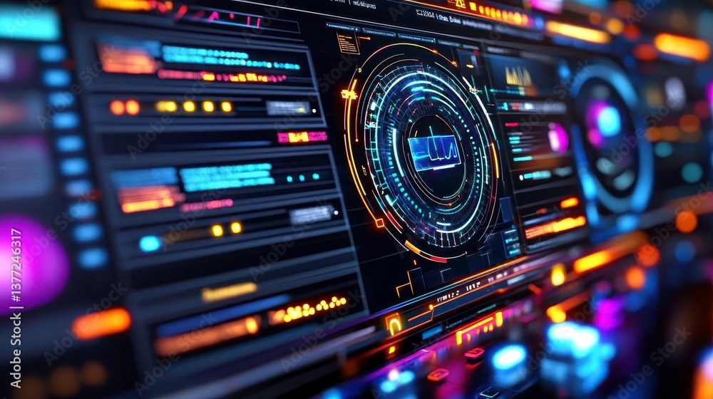 Obraz premium Futuristic Tech HUD Interface Background - Cyberpunk aesthetics