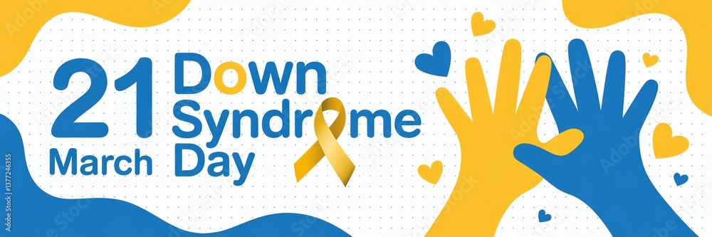 Obraz premium Colorful design for World Down Syndrome Day, featuring blue and yellow hands and hearts.