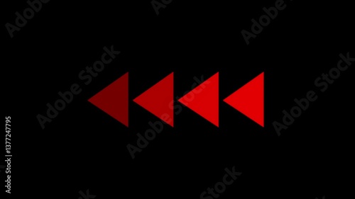 Back fast forward red symbols icon symbol animation on black background. Left fast forward sign moving forward