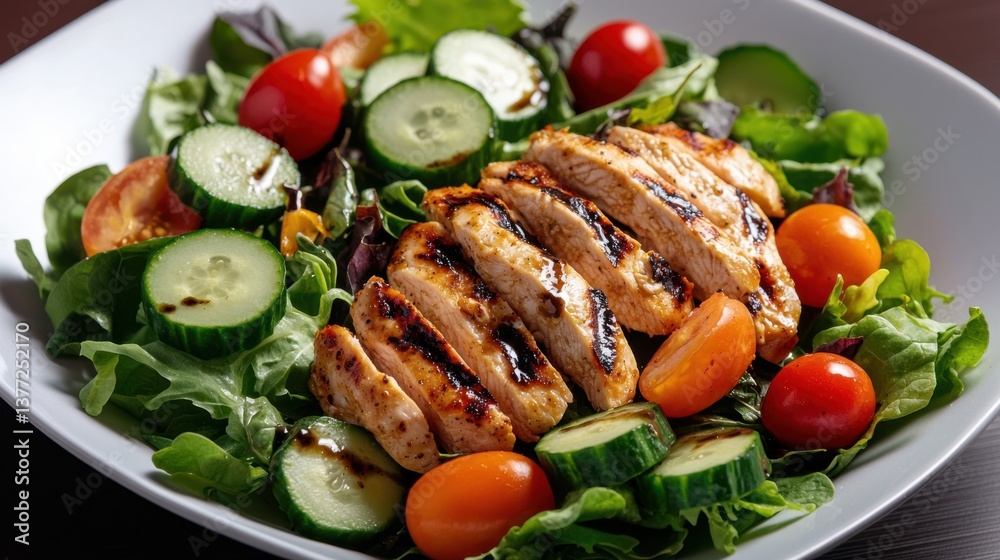 Vibrant Plate of Fresh Salad with Grilled Chicken and Colorful Veggies Vibrant Plate of Fresh Salad with Grilled Chicken and Colorful Veggies