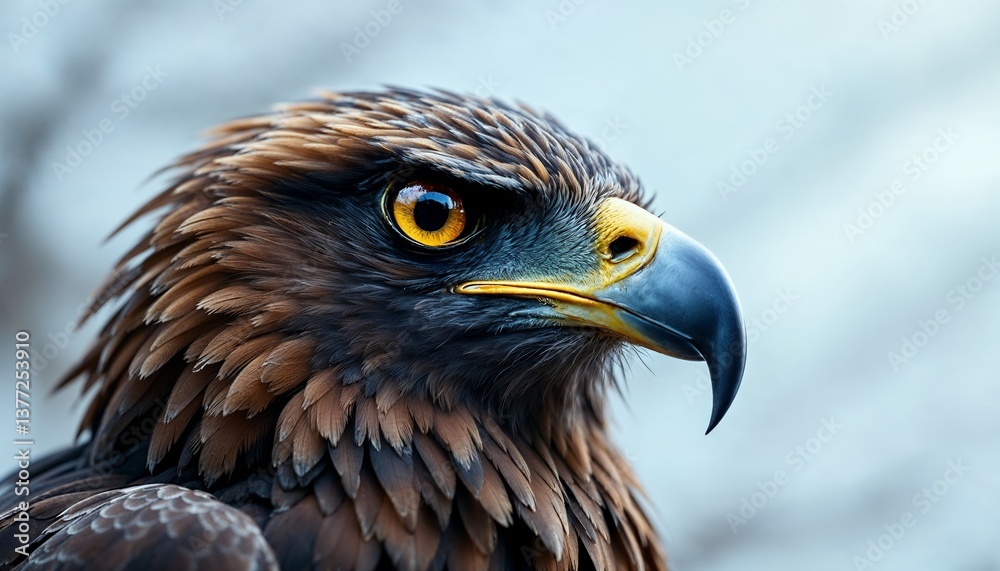 Golden Eagle Close-up Showing Majestic Plumage and Piercing Yellow Eye Golden Eagle Close-up Showing Majestic Plumage and Piercing Yellow Eye