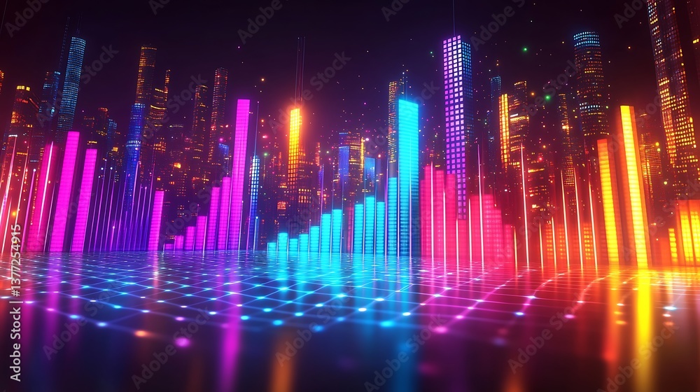 Neon Cityscape with Data Visualization. Neon Cityscape with Data Visualization.