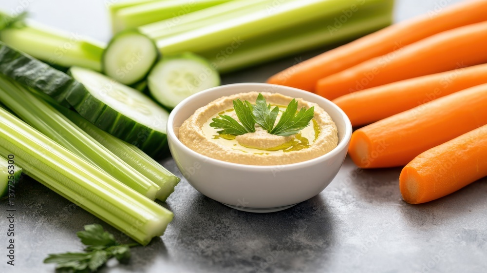 Colorful Bowl of Delicious Humous Garnished with Fresh Vegetables and Herbs Colorful Bowl of Delicious Humous Garnished with Fresh Vegetables and Herbs