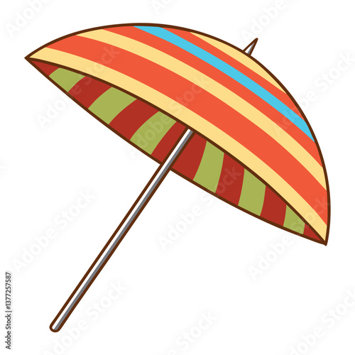 Striped Beach Umbrella, Summer Vacation, Holiday Icon Illustration

