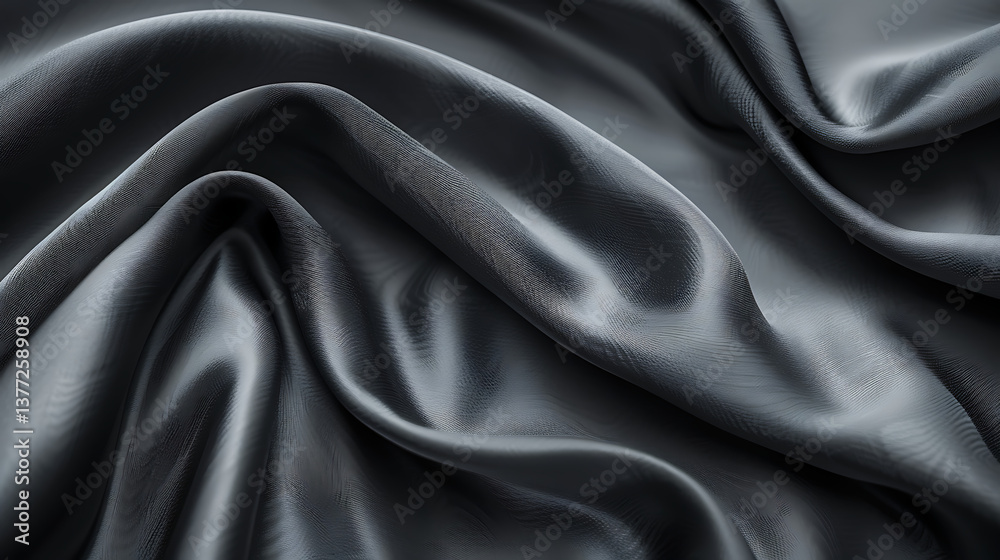 Obraz premium Luxurious dark gray silk fabric drapes elegantly, creating a sophisticated and opulent texture, perfect for fashion and design projects