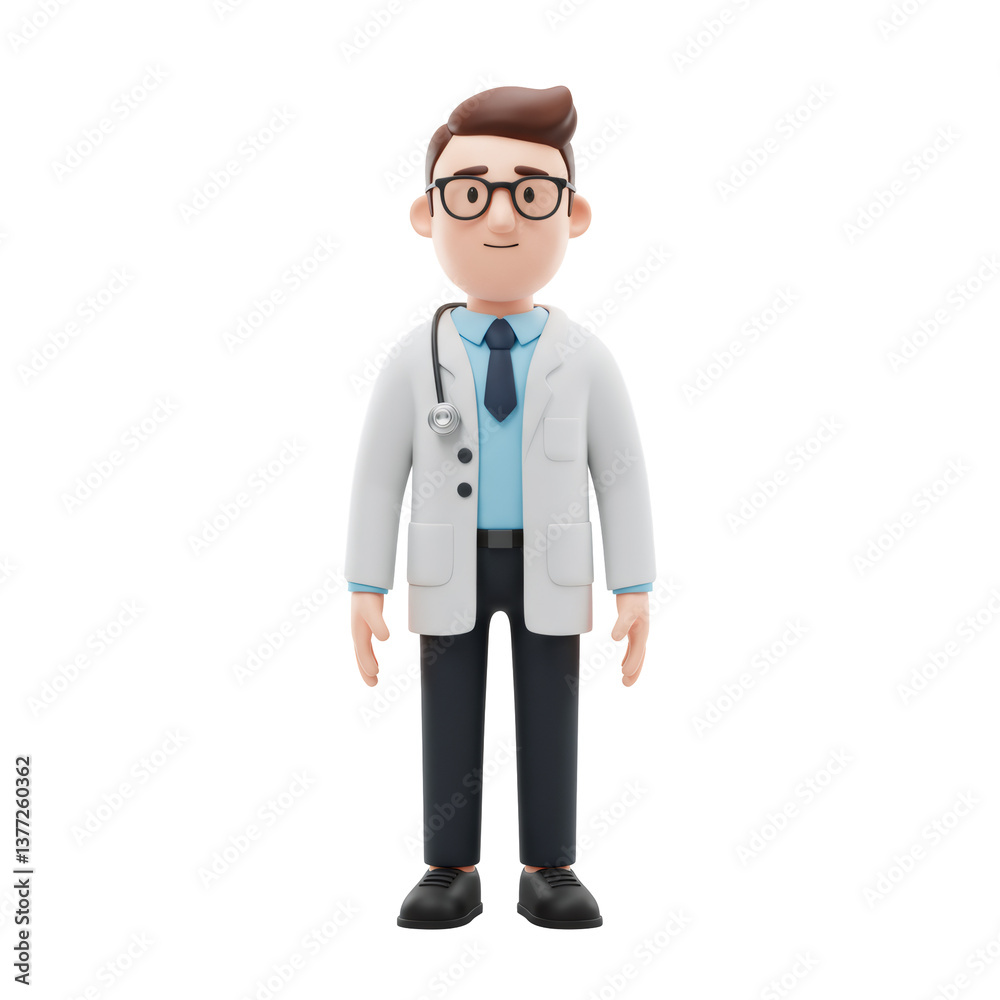 3D Cartoon Doctor Character in White Coat 3D Cartoon Doctor Character in White Coat