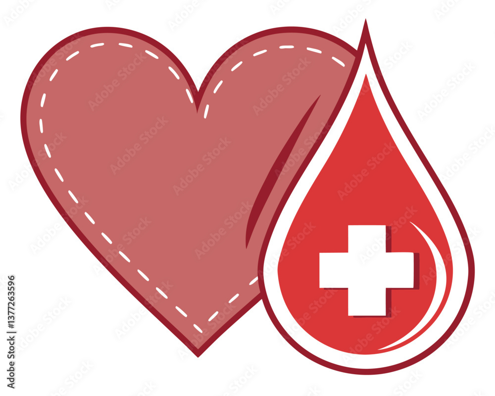 Obraz premium World Blood Donor Day Heart and Blood Drop with Cross