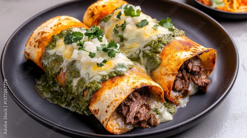 Delicious Plate of Savory Meat and Rich Cheese Surrounded by Fresh Herbs Delicious Plate of Savory Meat and Rich Cheese Surrounded by Fresh Herbs
