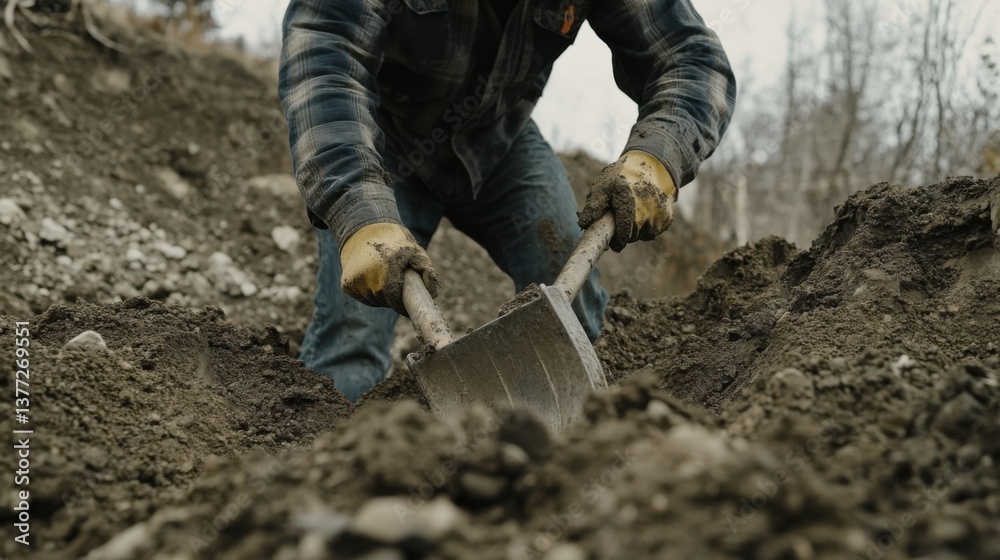 A construction worker operating a backhoe to dig trenches. Featuring strength and expertise A construction worker operating a backhoe to dig trenches. Featuring strength and expertise
